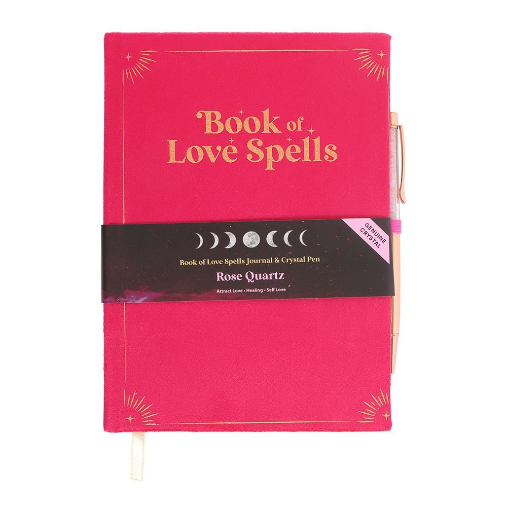 Something Different - Book of Love Spells with Rose Quartz Crystal Pen Notebook - Red
